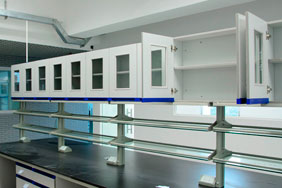 Laboratory Furniture - White cabinets with integrated shelving