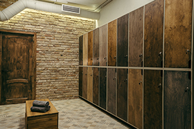 University Lockers - rustic-wooden-locker-room